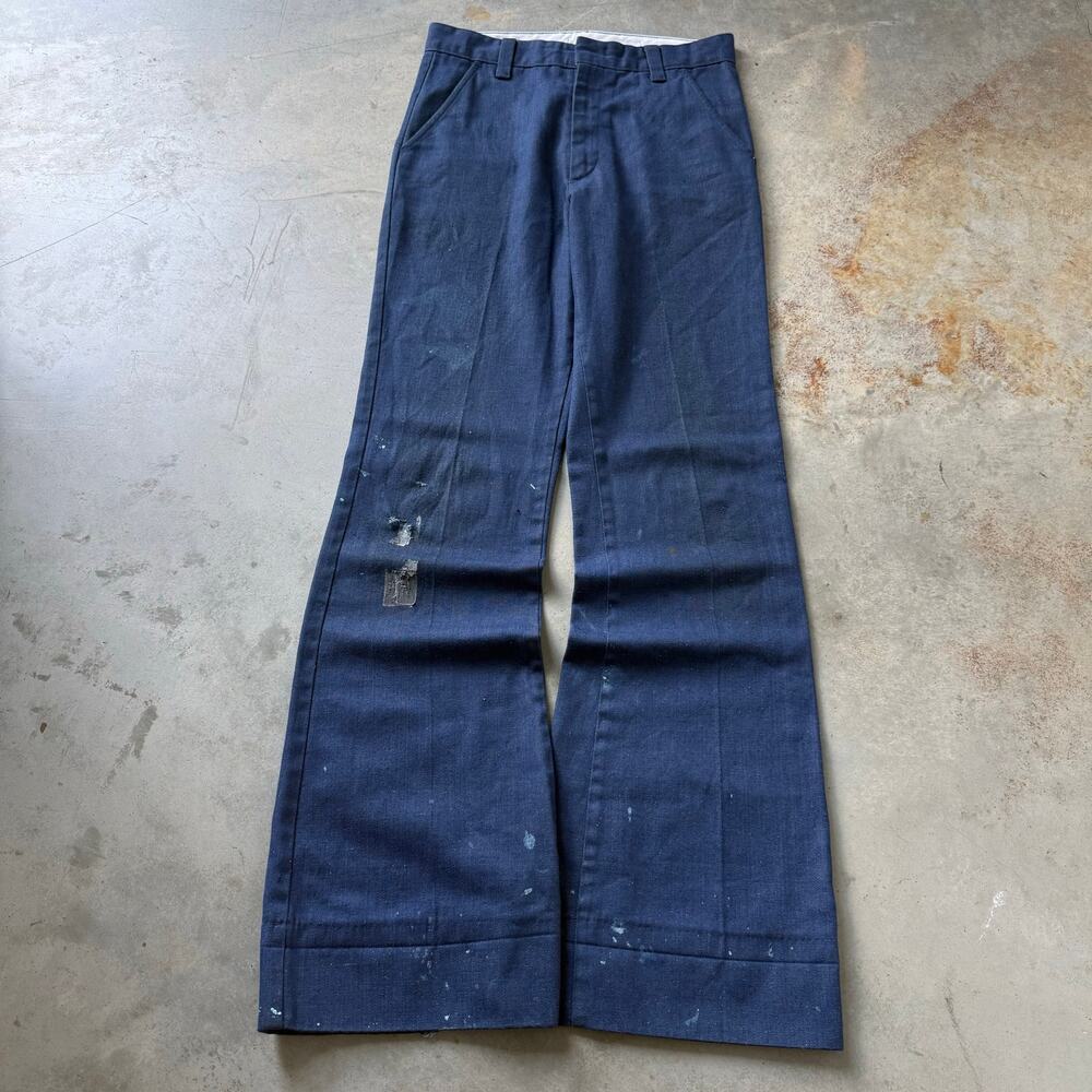Vintage 70’s Farah Distressed Painted Retro Flared Bell Bottom Jeans Size 28x33